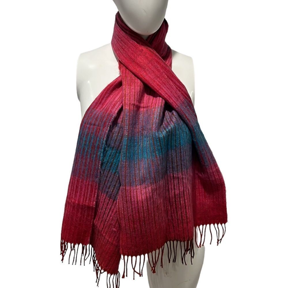 Descours Paris multi color wool/ mohair blend fringe scarf